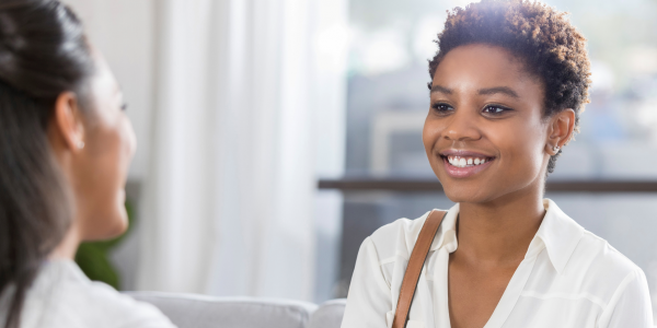 Smiling woman at job interview