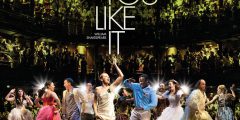 Poster for RSC As You Like It, feat peple dancing in front of a theatre