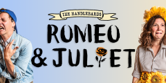 Poster for Romeo and Juliet, featuring a man and a woman looking comically angsty