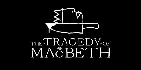 Stylised text of 'The Tragedy of Macbeth' with a sketch of a crown and dagger.