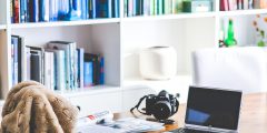 home working space with bookcase
