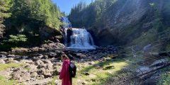 Me stood by a waterfall that I went to visit in the first week of my summer internship in Trondheim, Norway.