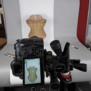 A photo of the corset set up for a photo shoot