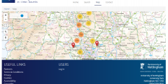 An image of a website showing a map with markers on it