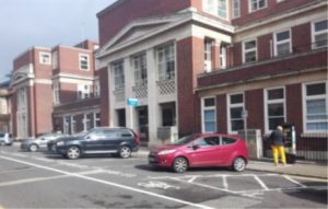 View showing the front entrance of Ropewalk House, where the hearing research team are based