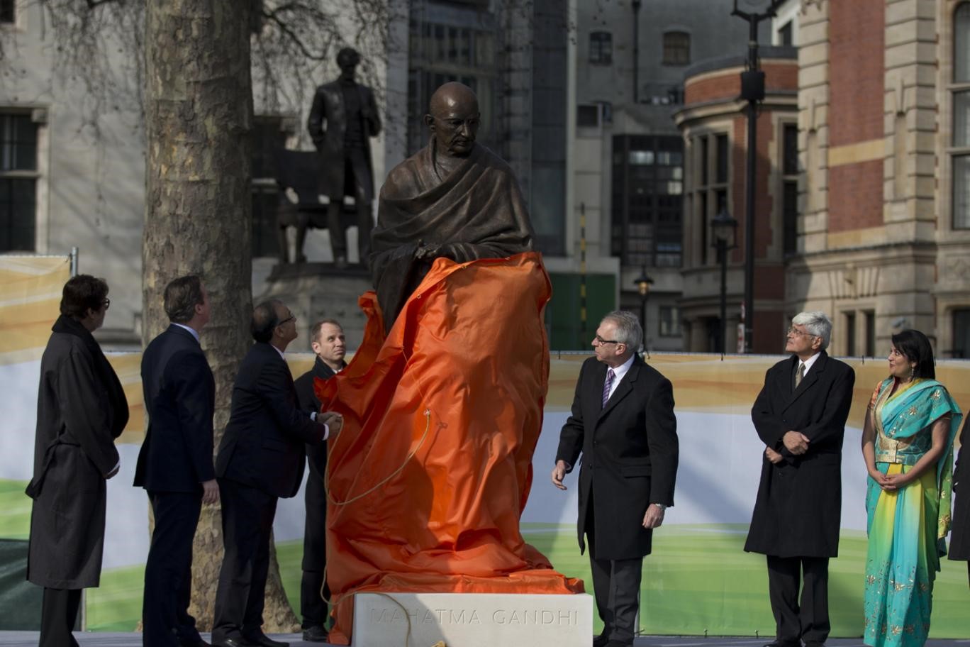 “Gandhi statue unveiled in Parliament Square, with PM David Cameron praising 'magnificent tribute to towering figure'”