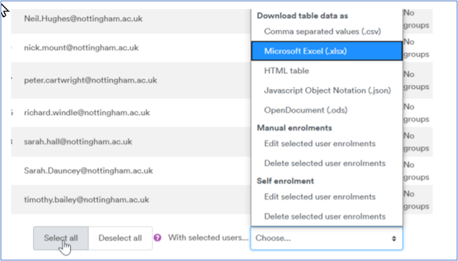 Download Excel spreadhseet of student details