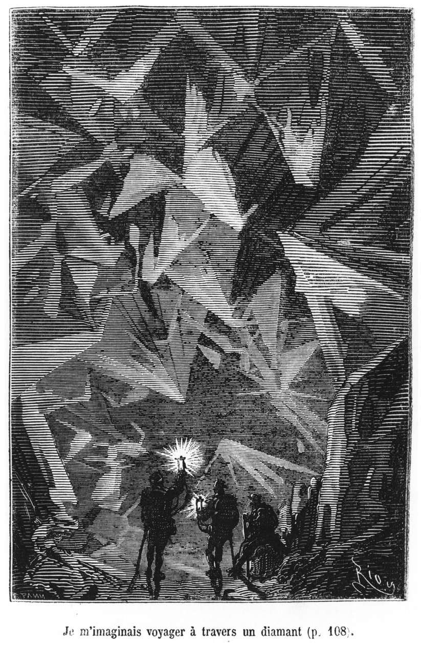 VERNE: JOURNEY. A diamond mine. Wood engraving after a drawing by Edouard Riou from a 19th century edition of Vernes " Journey to the Center of the Earth"