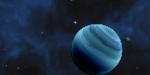 imagined image of an exoplanet blue agains black space