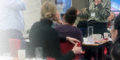 Kim Thomas presenting at networking event