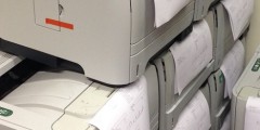 Stack of laser printers